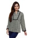 Jiwan Black-Grey Cotton Printed Tunic Top