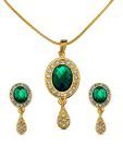 Oleva Green Stone & AD Studded Pendant Set