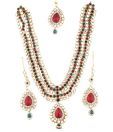 Kriaa Glitzy Teardrop Four String CZ Necklace Set with Maang Tika
