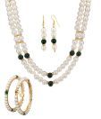Oleva Two String Pretty Pearl Necklace Set & Pair of Pearl Bangles Combo