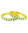 Jpearls Green Beads & White Pearls Bangles  - Set Of 2