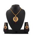 Utsavi Fabulous Floral Traditional Red Drop Pendant Set
