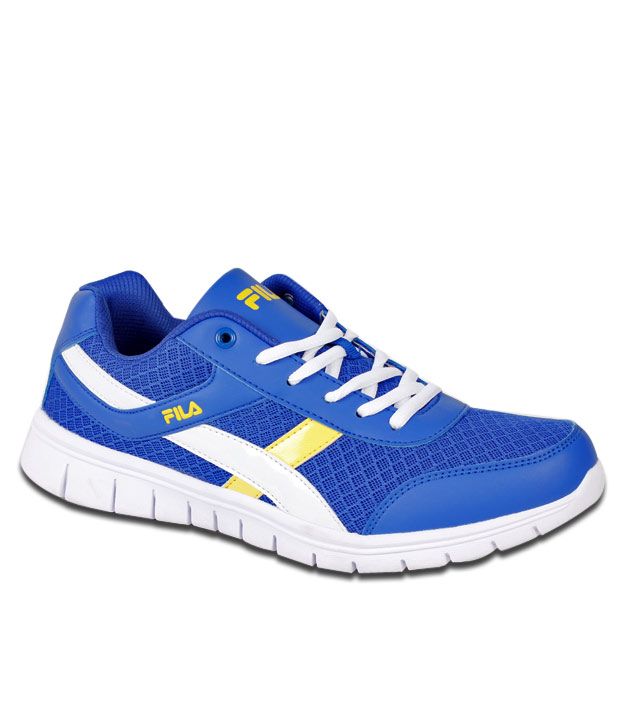 blue and yellow fila shoes