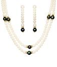 Nisa Pearls Two String White & Black Pearl Necklace Set