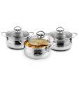 SR Products Hammered Single Walled Belly Serving Bowls With Glass Lid - Set Of 3