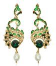 Pourni Green & White Beaded Hanging Earrings