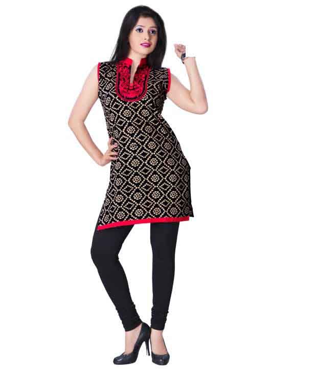 Trivenisarees Black Cotton Kurti available at snapdeal for Rs.278