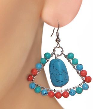 Isabella Turquoise & Red Beads Earring Set
