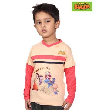 Chhota Bheem Beige Friends At The Sea T-Shirt For Kids