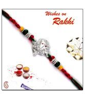 Aapno Rajasthan Silver Shree Ganesh Crystal & Glass Beads Rakhi