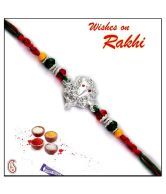 Silver Shree Ganesh Crystal & Glass Beads Rakhi By Aapno Rajasthan