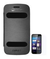 Micromax A110 Canvas 2 Superfone Leather Book Flip Back Cover (Black Cut) + Matte Screen + USB OTG