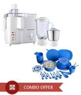Morphy Richards Effectivo 2 Jar Juicer Mixer Grinder + Arta Microwave Dinner Set 53 Pcs