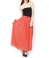 ShopperTree Orange Cotton High Waist Long Skirt 
