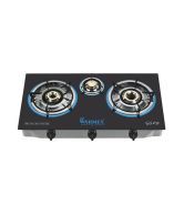 Warmex Gas Stove 3 burner (GS 09)- Glass Top, Auto Ignition, Cast Iron Mixing Tube