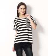 Madame Black Polyester Striped Top 