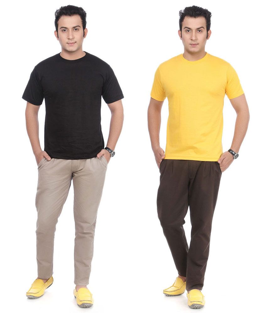 Arrow Tower Black & Yellow Cotton T-Shirt (Pack of 2) available at snapdeal for Rs.337