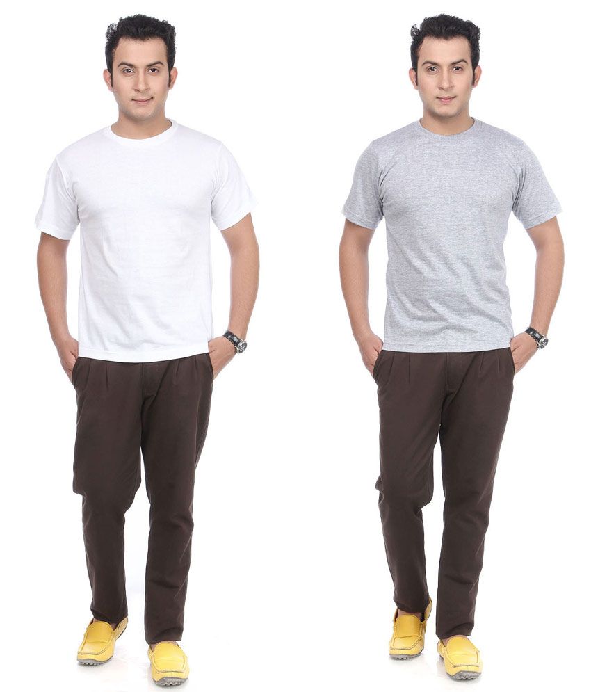 Arrow Tower White & Grey Cotton T-Shirt (Pack of 2) available at snapdeal for Rs.337