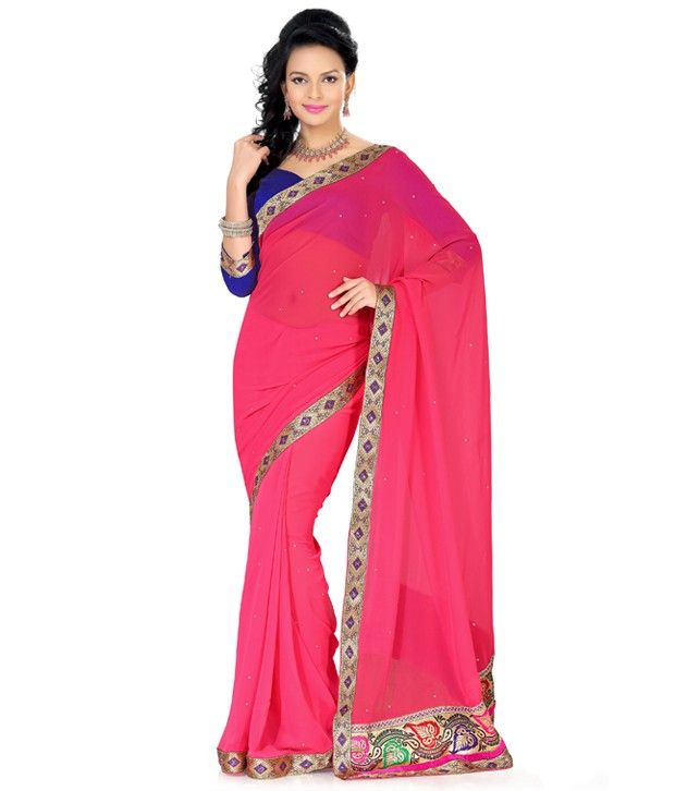 Saree Swarg Pink Faux Georgette Designer Saree With Blouse available at snapdeal for Rs.1490