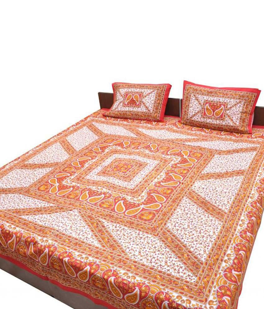 Jaipur Raga Sanganeri Printed Jaipuri Cotton Double Bed Sheet With 2