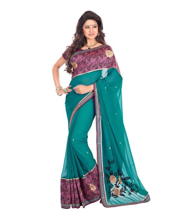 Fabdeal Blue Colored Chiffon Embroidered Saree available at snapdeal for Rs.1999