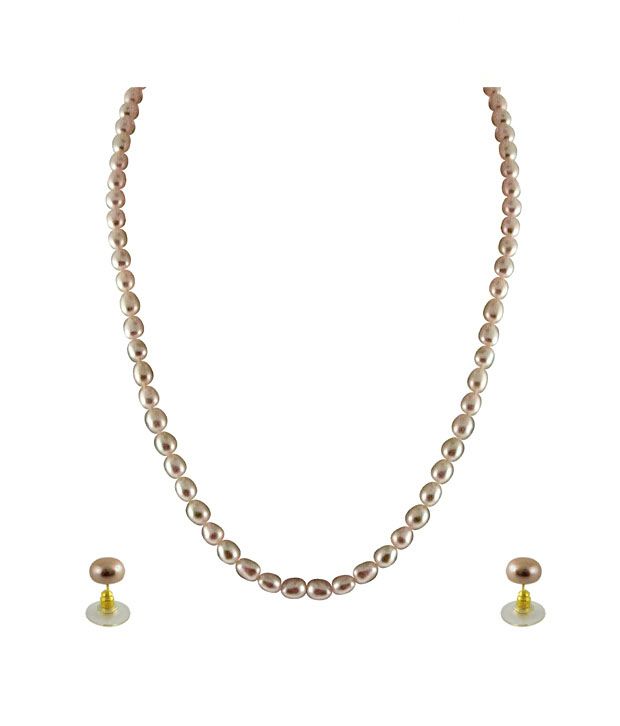 Sri Jagdamba Pearls Ornamental Single Line Peach Pearl Set available at snapdeal for Rs.1250