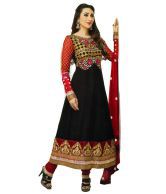 Salwar Studio Black  Red Semi Georgette Anarkali Designer Semi Stitched Churidar Kameez With Dupatta