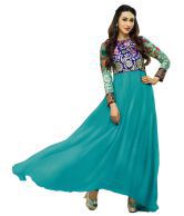 Salwar Studio Blue Semi Georgette Anarkali Designer Semi Stitched Churidar Kameez With Dupatta