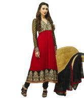 Salwar Studio Red  Black Semi Georgette Anarkali Designer Semi Stitched Churidar Kameez With Dupatta