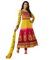 Salwar Studio Ylow  Pink Semi Georgette Anarkali Designer Semi Stitched Churidar Kameez With Dupatta 