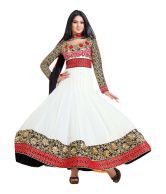 Rudra Fashion White Embroidered Faux Georgette Semi Stitched Anarkali  Salwar Suits 