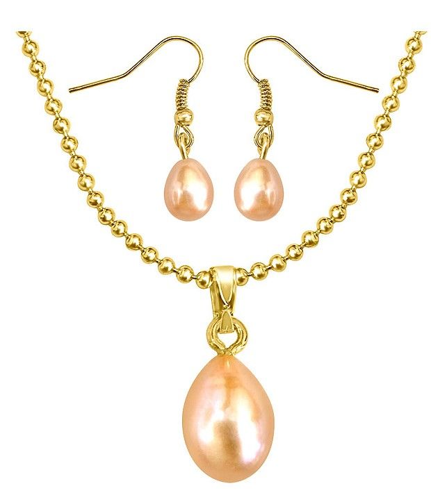 Surat Diamond Peach Coloured Freshwater Pearl Pendant & Earring Set available at snapdeal for Rs.595