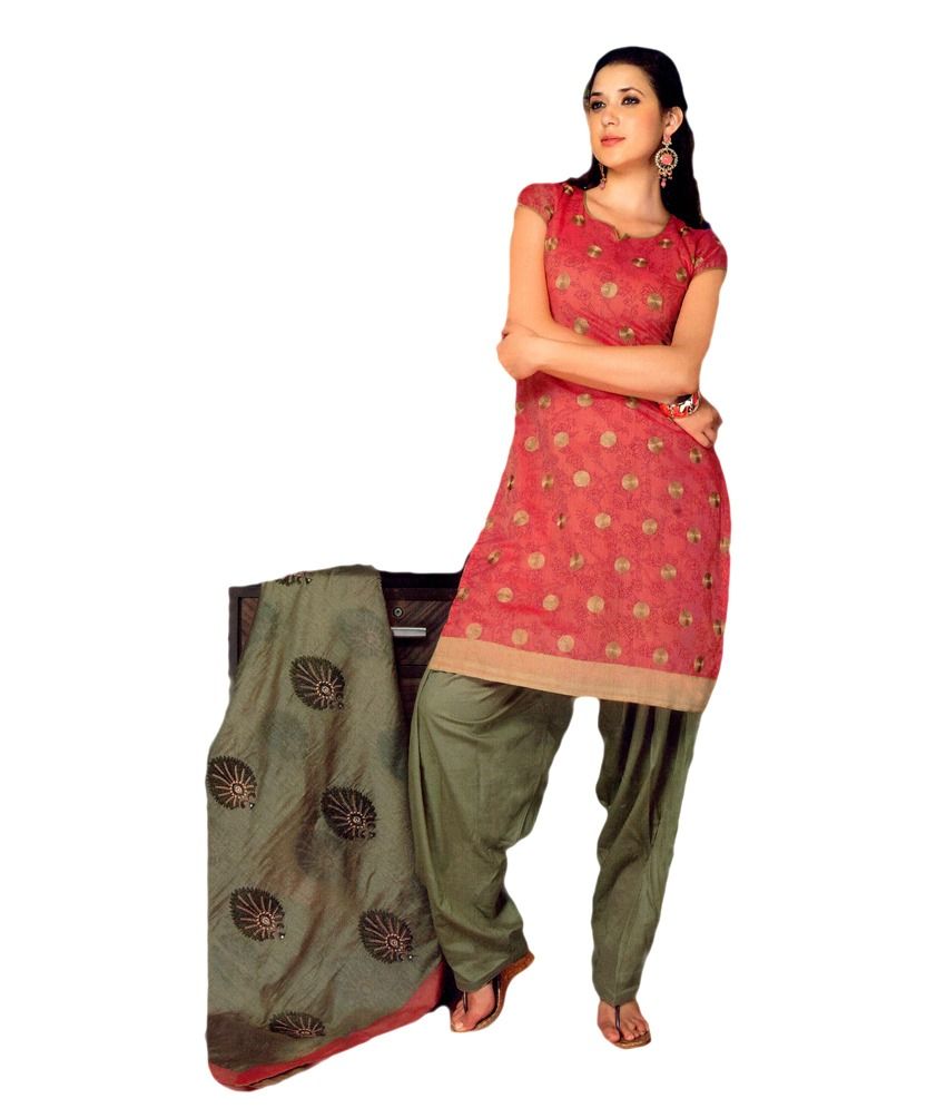 Salwar Studio Peach & Grey Chanderi Unstitched Churidar Kameez With available at snapdeal for Rs.4095