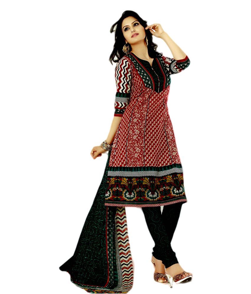 Salwar Studio Red & Black Cotton Unstitched Churidar Kameez With available at snapdeal for Rs.1050