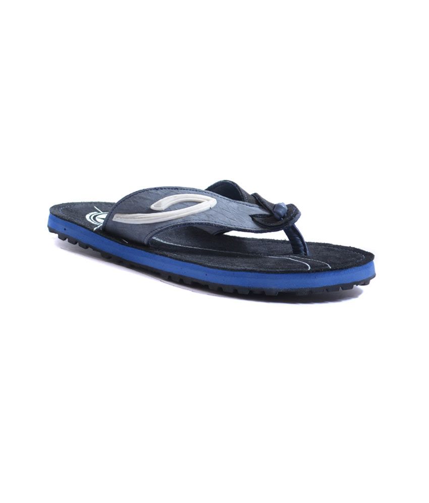 blue leather flip flops