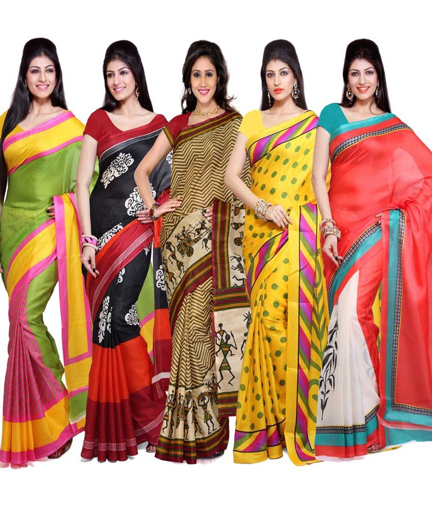 Ishin Combo of 5 Bhagalpuri Silk Saree