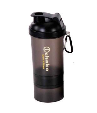 IShake Attractive Shaker Bottle (500 ML) With 2 Storage Boxes - Black