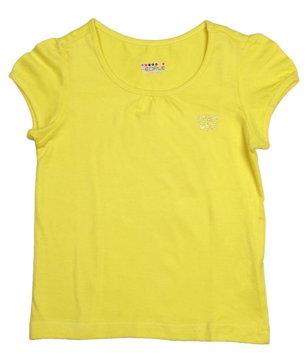 People Yellow Color Casual Yellow Tee With Bedazzled Logo Detail For Kids available at snapdeal for Rs.169