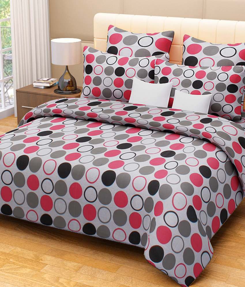 Home Candy 100 Cotton Multi Polka Dots Double Bed Sheet With 2 Pillow 