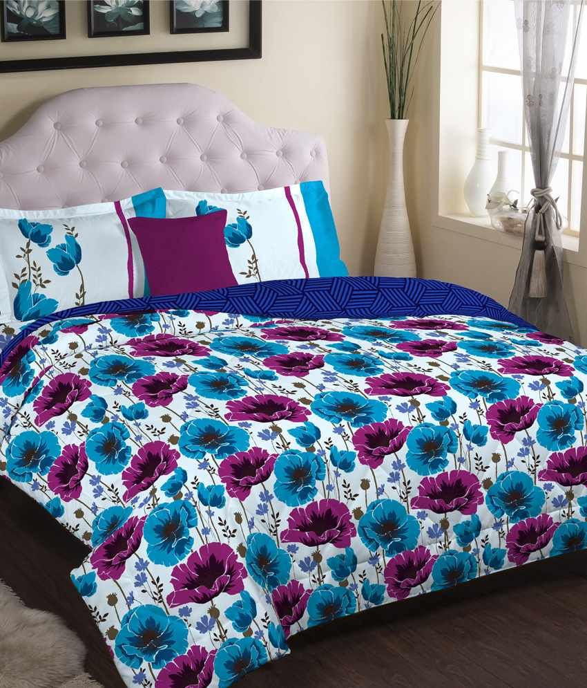 Portico New York Blue and Purple Floral Cotton Single bedsheet with available at snapdeal for Rs.639