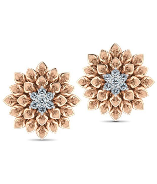 Caratlane Dahlia Stud 18 Kt Certified, Real Diamond & Hallmarked Gold