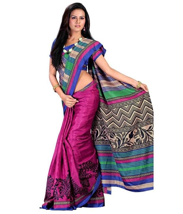 Fabdeal Pink Khadi Silk Printed Saree With Blouse Piece available at snapdeal for Rs.998