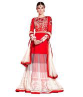IndiWeaves Red Embroidered Pure Georgette Dress Material