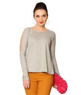 Miss Chase Gray Solids Cotton Full Regular Tops 