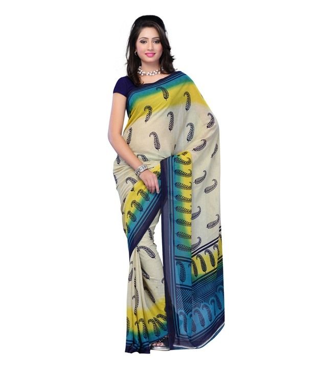 Ambaji White Printed Faux Georgette Saree available at snapdeal for Rs.299