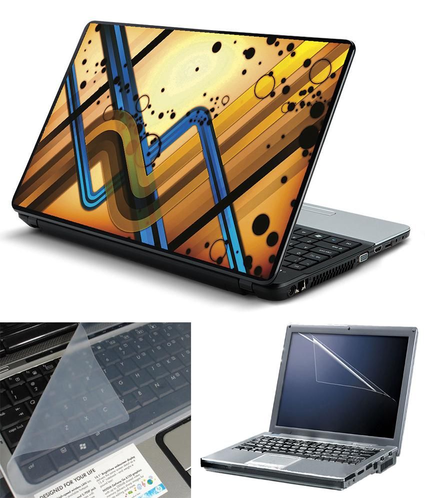 FineArts 3 in 1 Laptop Skin Pack - Abstract Lines Yellow With Screen