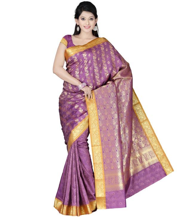 Kalazone Purple Silk Embroidered Saree available at snapdeal for Rs.1932