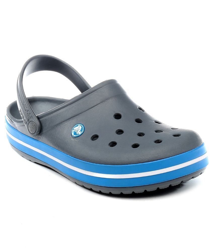 blue and gray crocs