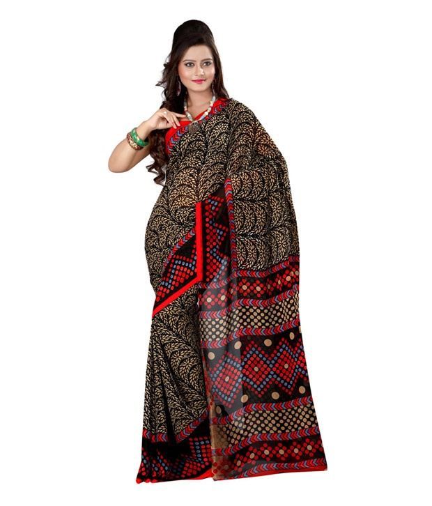 Aditi Black Printed Faux Georgette Saree available at snapdeal for Rs.325