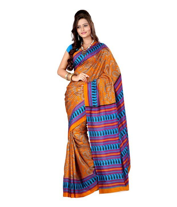 Fabdeal Orange Colored Crepe Silk Printed Saree available at snapdeal for Rs.499
